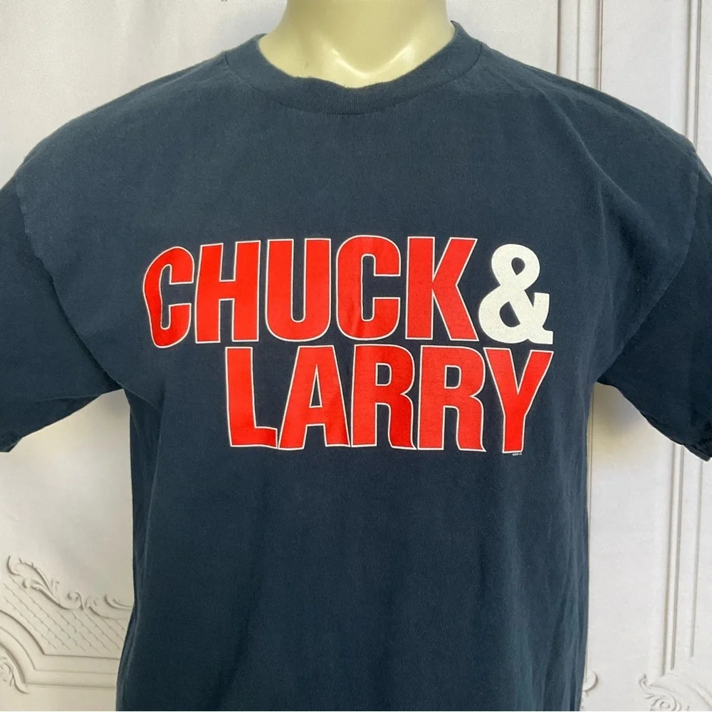 Y2K Vintage Chuck and Larry Movie Promo Shirt L Navy Adam Sandler Comedy EUC - Picture 2 of 5